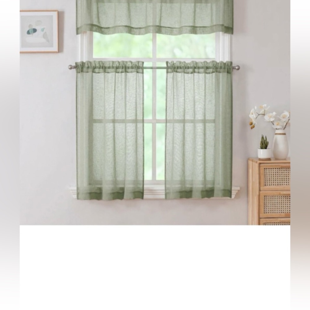 Dianna Faux Linen Kitchen curtains 36 inch Length, Light Filtering Burlap